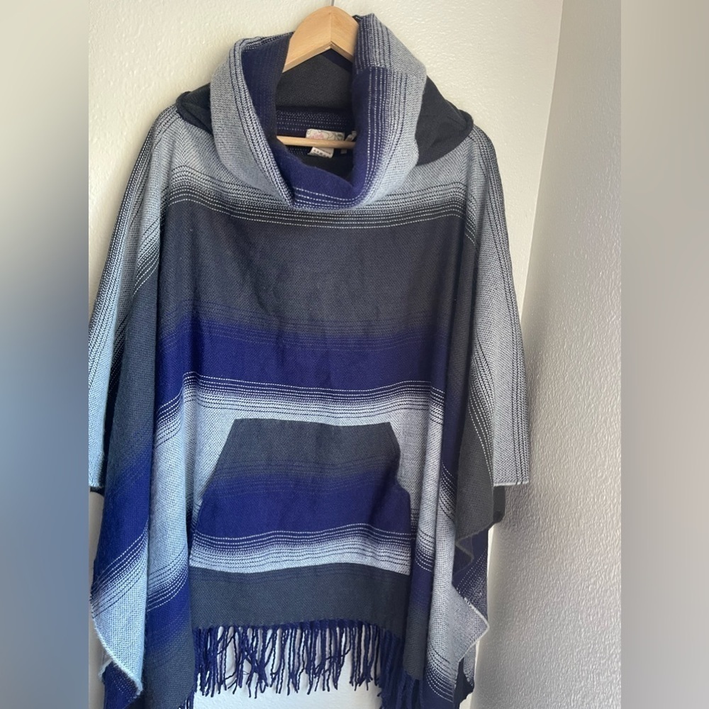 Free People Blue Striped Poncho One Size